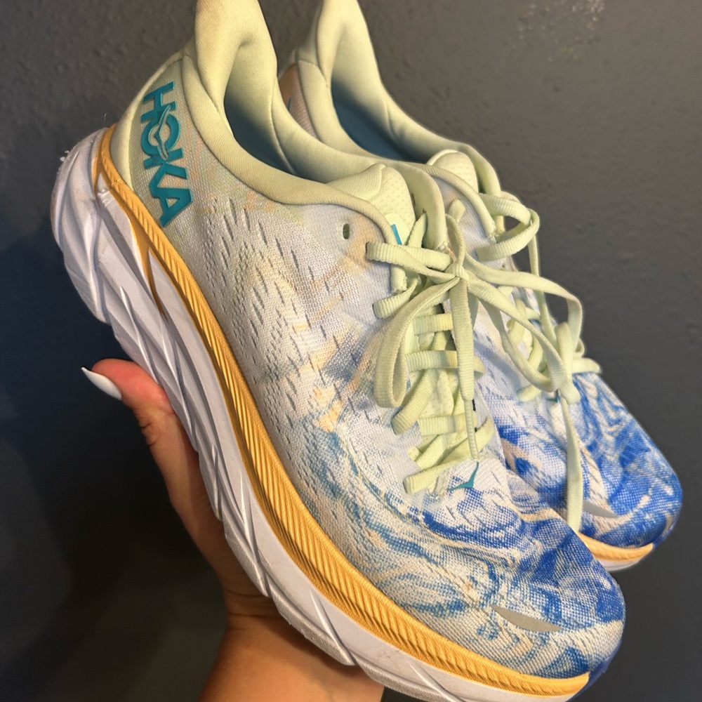 Hoka One One Clifton Women's Blue and Yellow Athletic Running Shoes